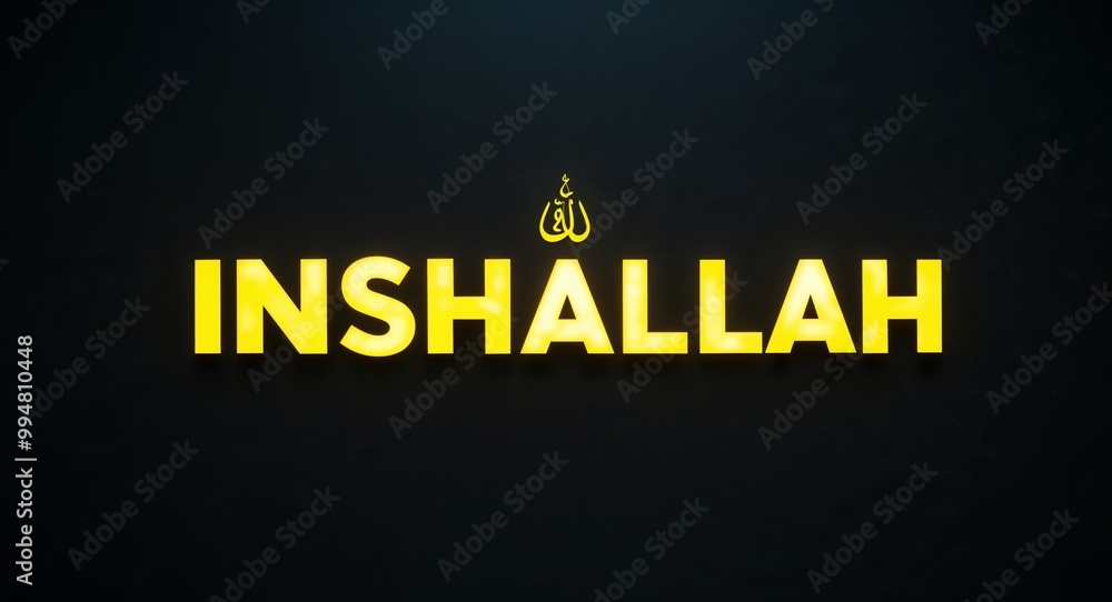 inshallah word lettering with yellow glow on plain black dark background inshallah word lettering with yellow glow on plain black dark background