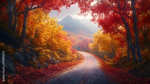 Winding Road Through a Forest of Autumn Colors