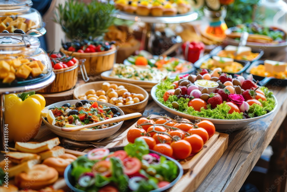 Buffet food catering food party at restaurant mini canapes snacks and appetizers Buffet food catering food party at restaurant mini canapes snacks and appetizers