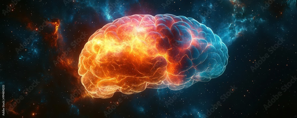 A glowing, multicolored nebula in the shape of a human brain, symbolizing the vastness of human imagination A glowing, multicolored nebula in the shape of a human brain, symbolizing the vastness of human imagination