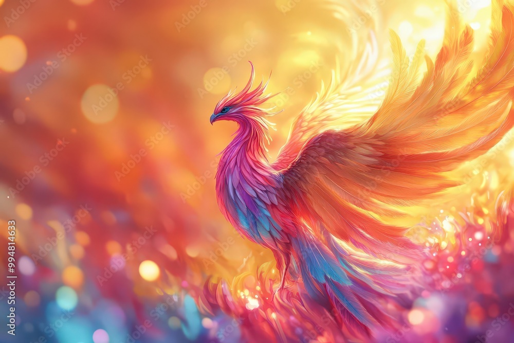 A multicolored phoenix rising from a sea of vibrant colors, symbolizing rebirth and the power of creative imagination A multicolored phoenix rising from a sea of vibrant colors, symbolizing rebirth and the power of creative imagination