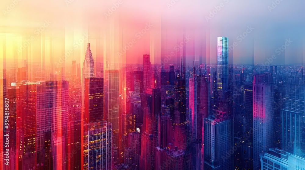 An abstract cityscape with vibrant, shifting colors blending into the buildings, representing creativity in urban life An abstract cityscape with vibrant, shifting colors blending into the buildings, representing creativity in urban life