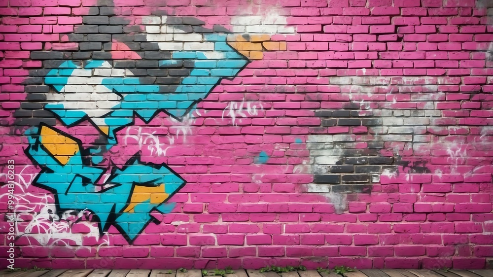Fototapeta premium rustic pink brick wall with graffiti background