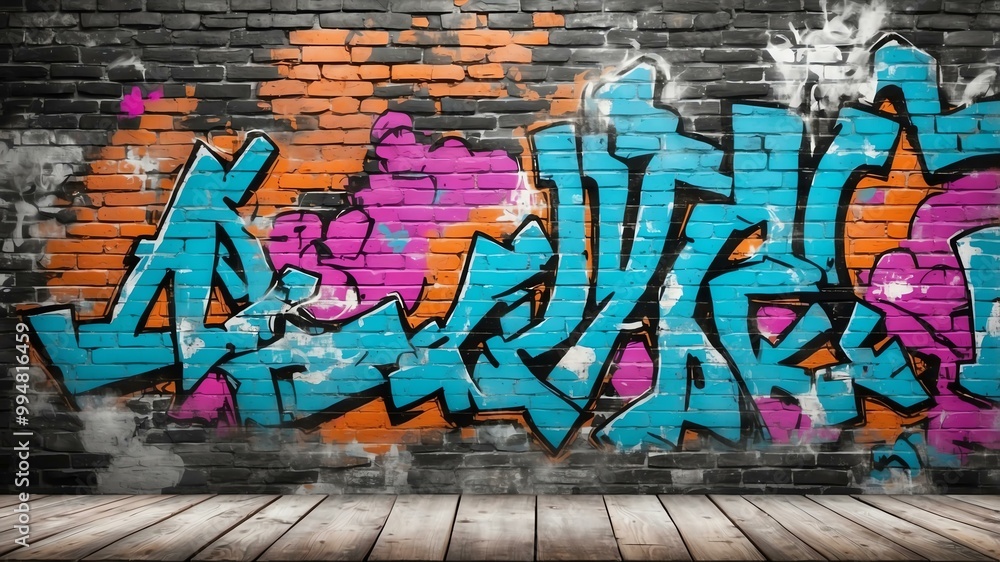 Fototapeta premium rustic gray brick wall with graffiti background