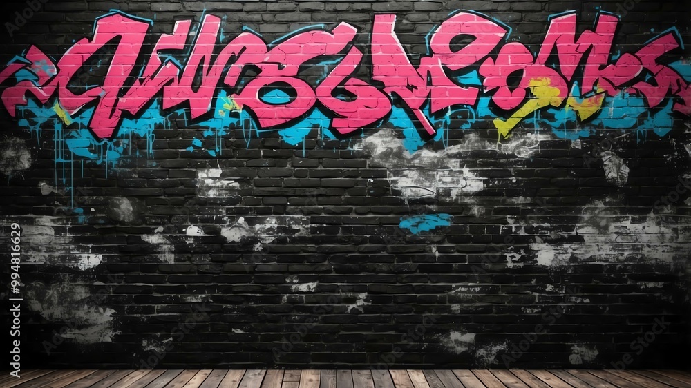 Fototapeta premium rustic black brick wall with graffiti background