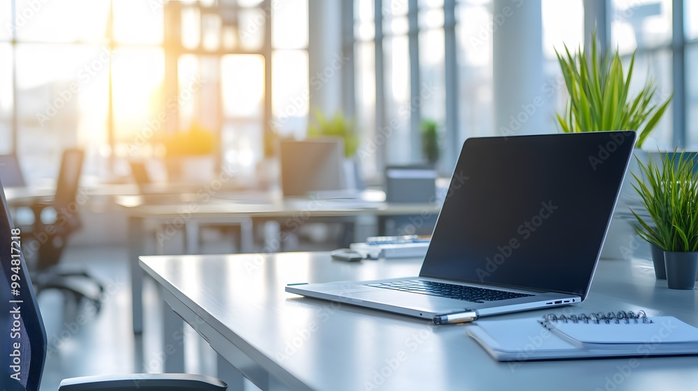 A portrait photo of a clean, uncluttered workspace with a single laptop and a pen, set in a minimalist indoor office with bright lighting. A portrait photo of a clean, uncluttered workspace with a single laptop and a pen, set in a minimalist indoor office with bright lighting.