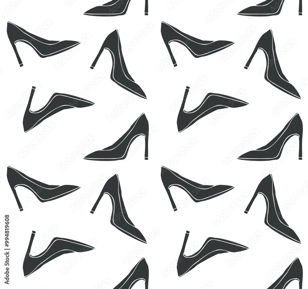 Vector seamless pattern of hand drawn sketch doodle female high heel shoes isolated on white background Vector seamless pattern of hand drawn sketch doodle female high heel shoes isolated on white background