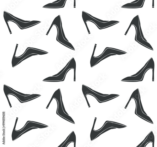 Vector seamless pattern of hand drawn sketch doodle female high heel shoes isolated on white background