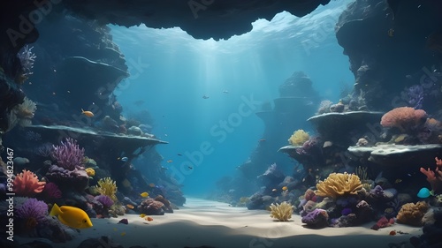 tropical coral reef in the sea fish in aquarium. Generative AI