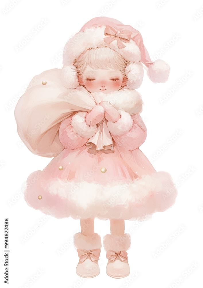 PNG A santa claus tied with ribbon illustration background pink. PNG A santa claus tied with ribbon illustration background pink.
