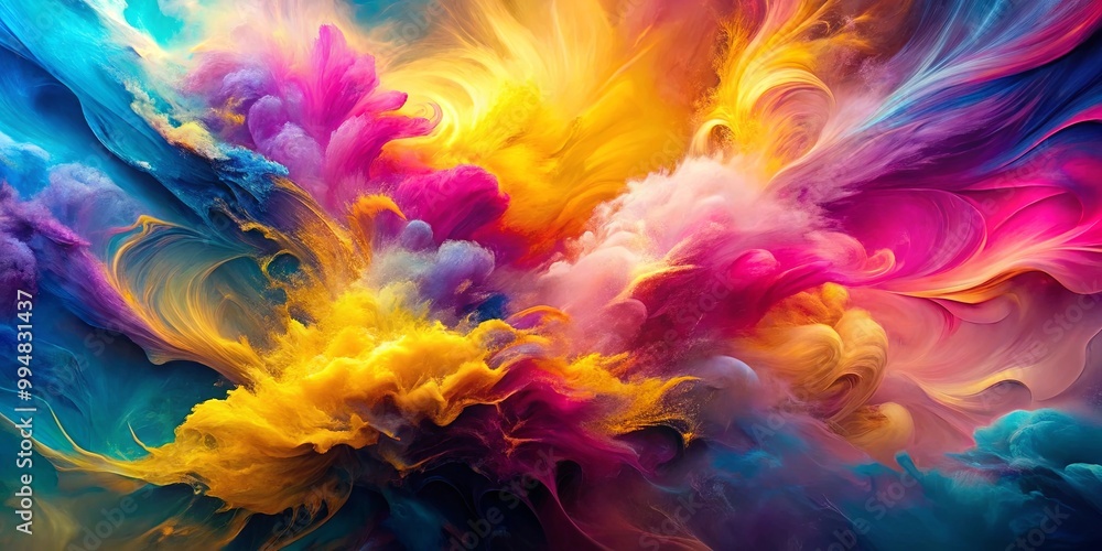 A vibrant abstract explosion of swirling color, bursting with shades of blue, yellow, pink, and purple A vibrant abstract explosion of swirling color, bursting with shades of blue, yellow, pink, and purple