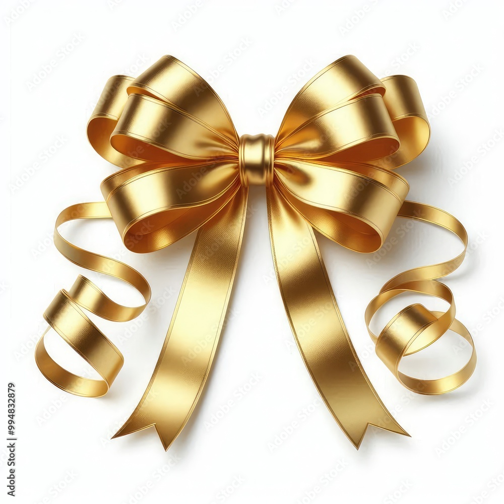 Shiny decorative golden bow with long ribbon isolated on a white background Shiny decorative golden bow with long ribbon isolated on a white background