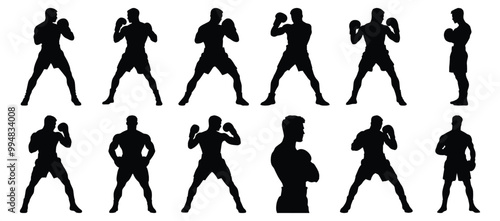 Boxing silhouettes set, sport pack of vector silhouette design, isolated background.