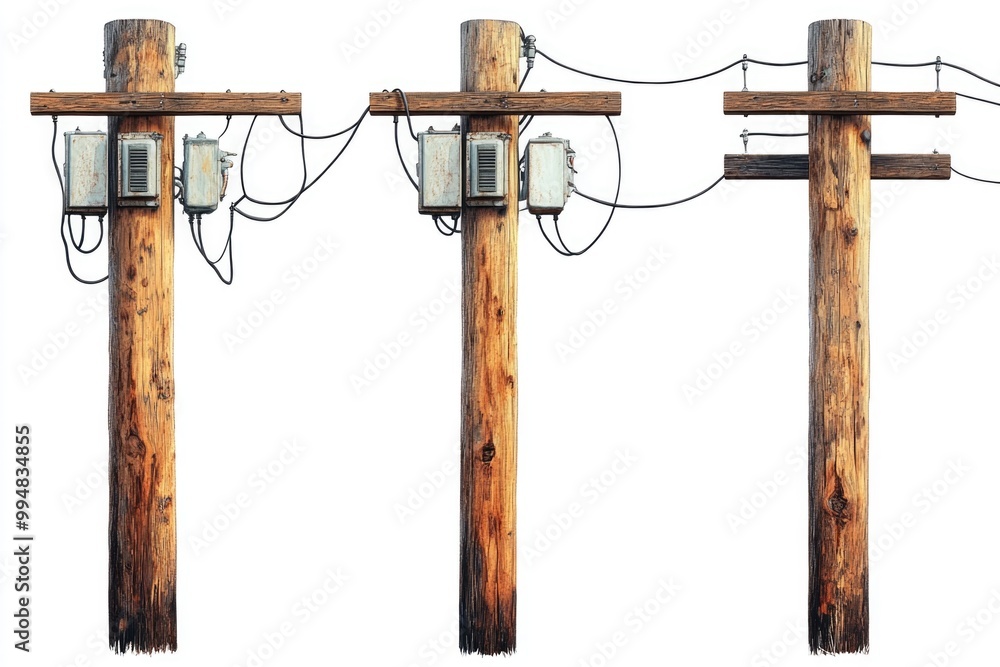 Realistic Wooden Electricity Utility Pole Set on Transparent Background ...