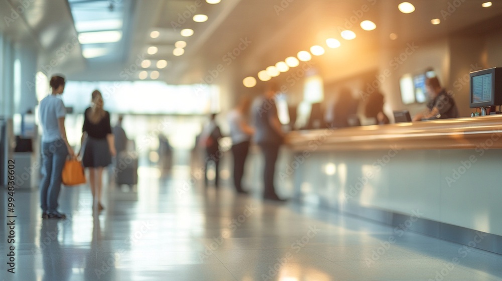 Blurred silhouettes of people in a bright, modern interior with a long counter, suggesting a busy airport or train station concourse at peak hours. Blurred silhouettes of people in a bright, modern interior with a long counter, suggesting a busy airport or train station concourse at peak hours.