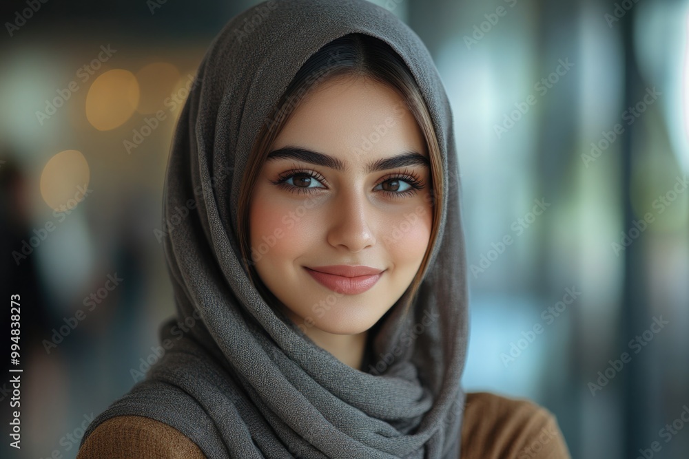 Radiant Arab Woman Beaming with Joy: A Captivating Smile and Playful Gesture to the Side Radiant Arab Woman Beaming with Joy: A Captivating Smile and Playful Gesture to the Side