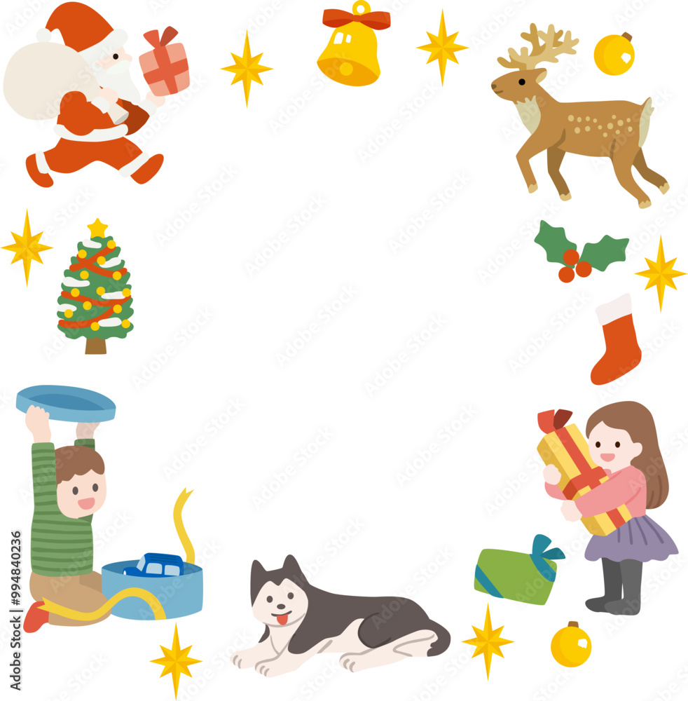 Naklejka premium クリスマスのサンタと子ども達のベクターフレーム