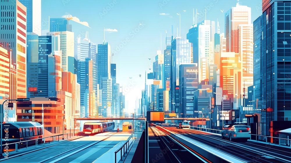 Fototapeta premium Modern cityscape, panoramic background. 