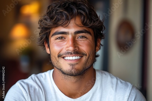 Meet the Lucky Young Hispanic Man: Casual Style and a Bright Smile That Radiates Positivity!