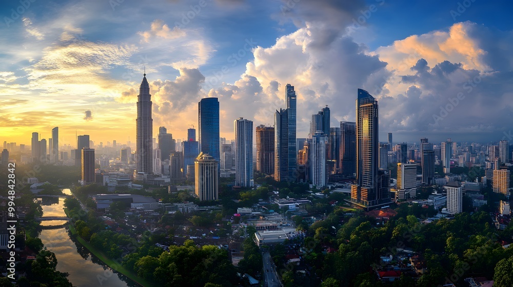 Naklejka premium Modern cityscape, panoramic background. 