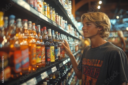Young Shopper Explores Local Liquor Store for the Perfect Alcoholic Beverage Selection
