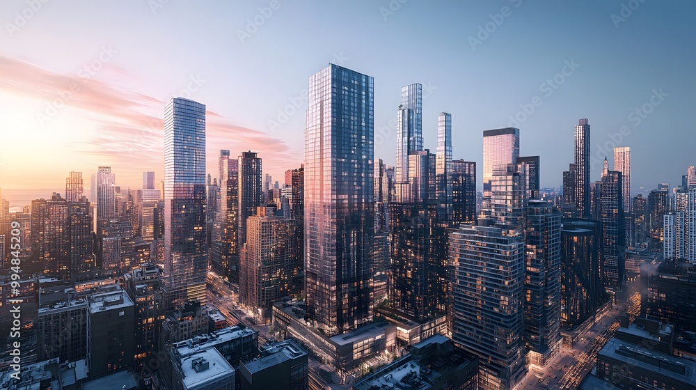 Fototapeta premium Modern cityscape, panoramic background. 