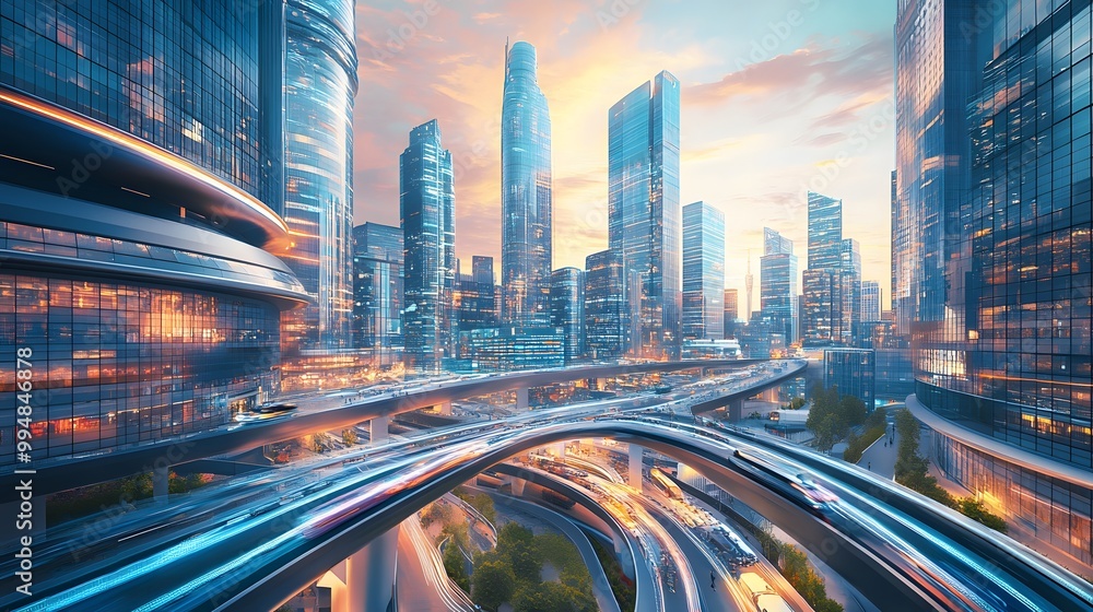 Modern cityscape, panoramic background. Modern cityscape, panoramic background.