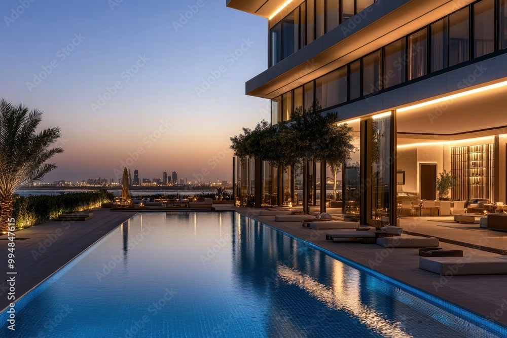 Fototapeta premium BVLGARI LIGHTHOUSE, Dubai, Luxury Apartments.generative ai