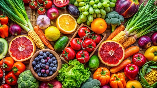 Wallpaper Mural A vibrant and colorful display of fresh produce, showcasing a rainbow of fruits and vegetables, a testament to the beauty and bounty of nature's harvest. Torontodigital.ca