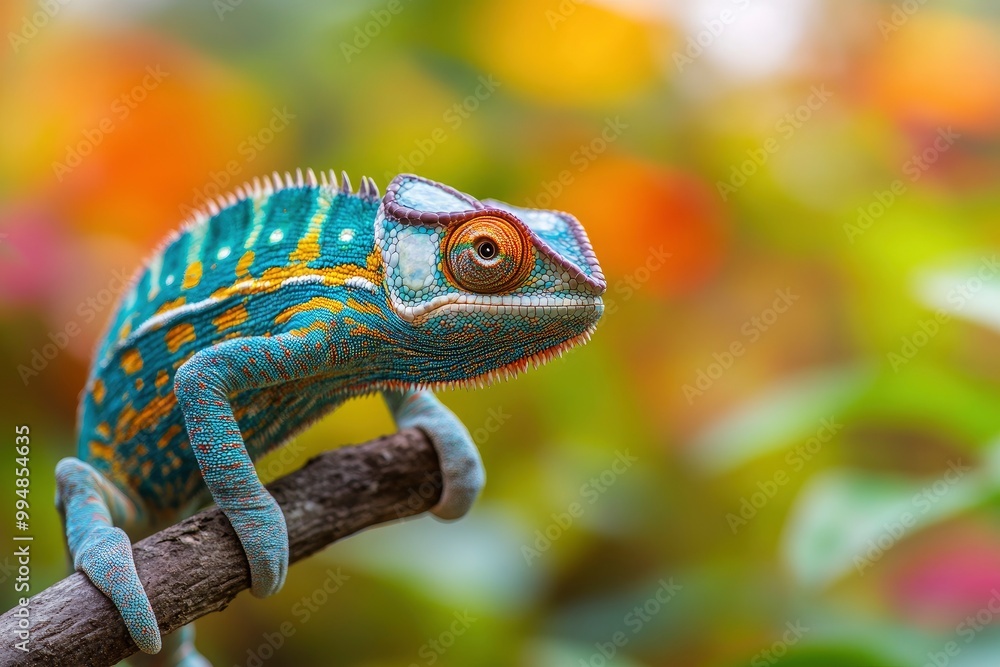 Fototapeta premium Colorful Chameleon Perched On Branch In Tropical Forest .generative ai