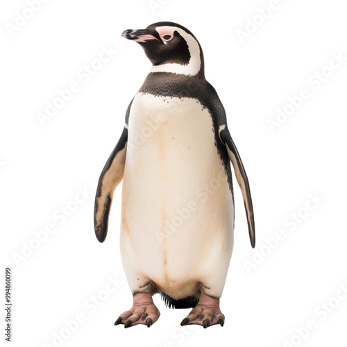 Full-body portrait of a penguin standing, on transparent background, PNG file photo