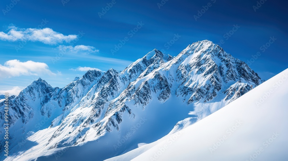 Majestic snowy mountains against a clear blue sky, captivating winter scenery. Majestic snowy mountains against a clear blue sky, captivating winter scenery.