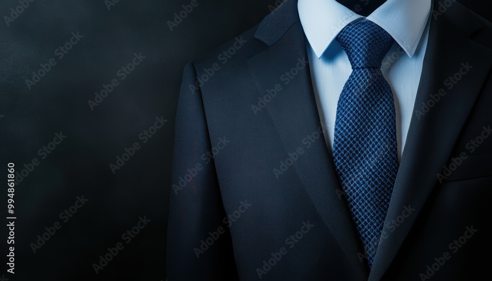 Man's suit and tie against a dark background, showcasing professionalism. Man's suit and tie against a dark background, showcasing professionalism.