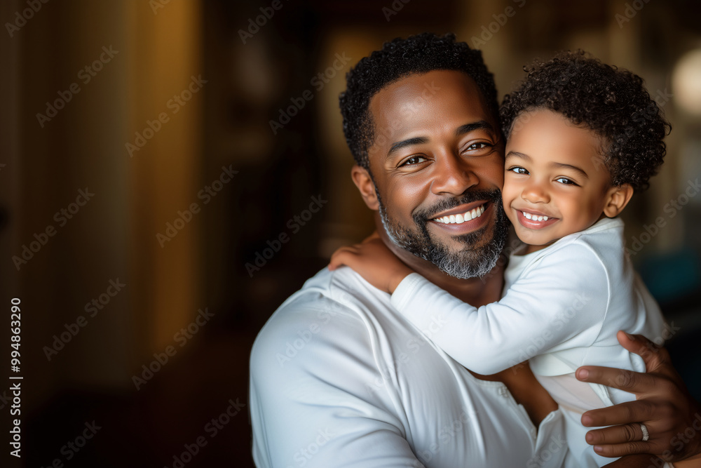 Obraz premium Father and son smiling together in a close embrace