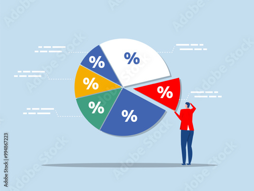 businessman manage Investment asset allocation and rebalance financial planner to arrange pie chart as rebalancing investment portfolio to suitable for risk and return concept vector
