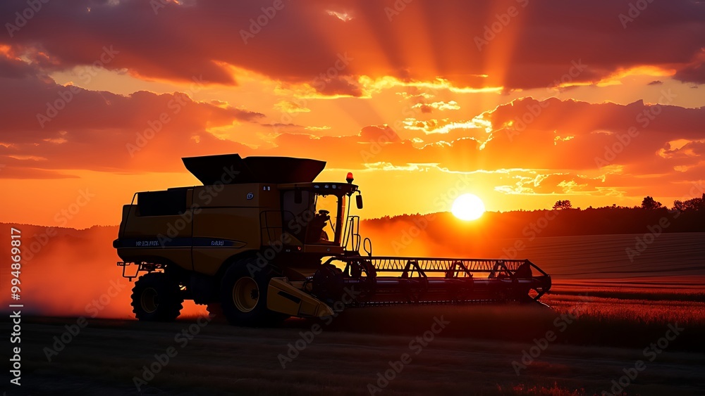 Agricultural machinery working in the fields at sunset, capturing the essence of modern farming. The warm glow of the setting sun highlights the equipment and the expansive farmland. Agricultural machinery working in the fields at sunset, capturing the essence of modern farming. The warm glow of the setting sun highlights the equipment and the expansive farmland.