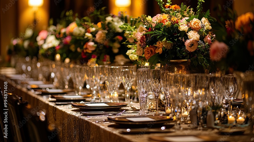 Elegant Floral Table Setting for Formal Event Elegant Floral Table Setting for Formal Event
