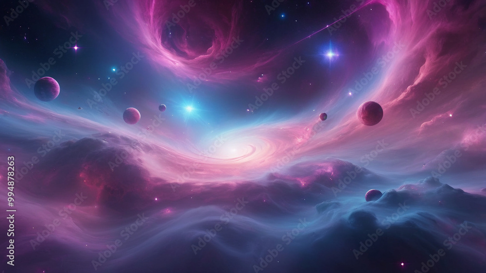 Obraz premium A mesmerizing space scene filled with vibrant purples blues and pinks swirling together in a cosmic nebula