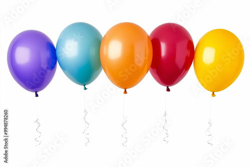 six multicolored balloons on an isolated white background