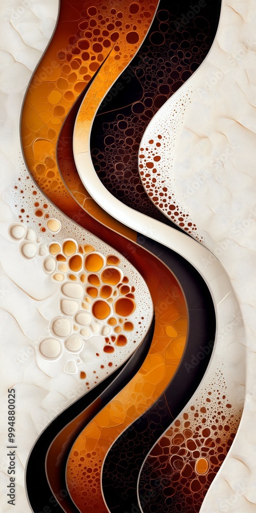 Fototapeta premium Abstract illustration featuring circles and curves in cream, orange, brown and black - pattern, texture, shape and color