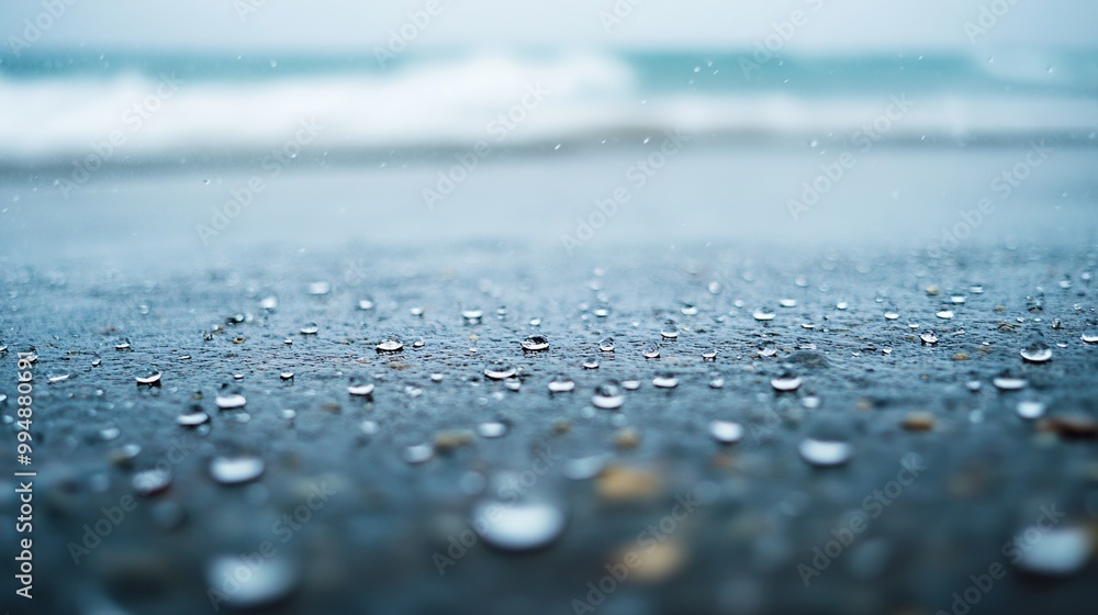Water drops on the asphalt road. Rainy day. Abstract background.