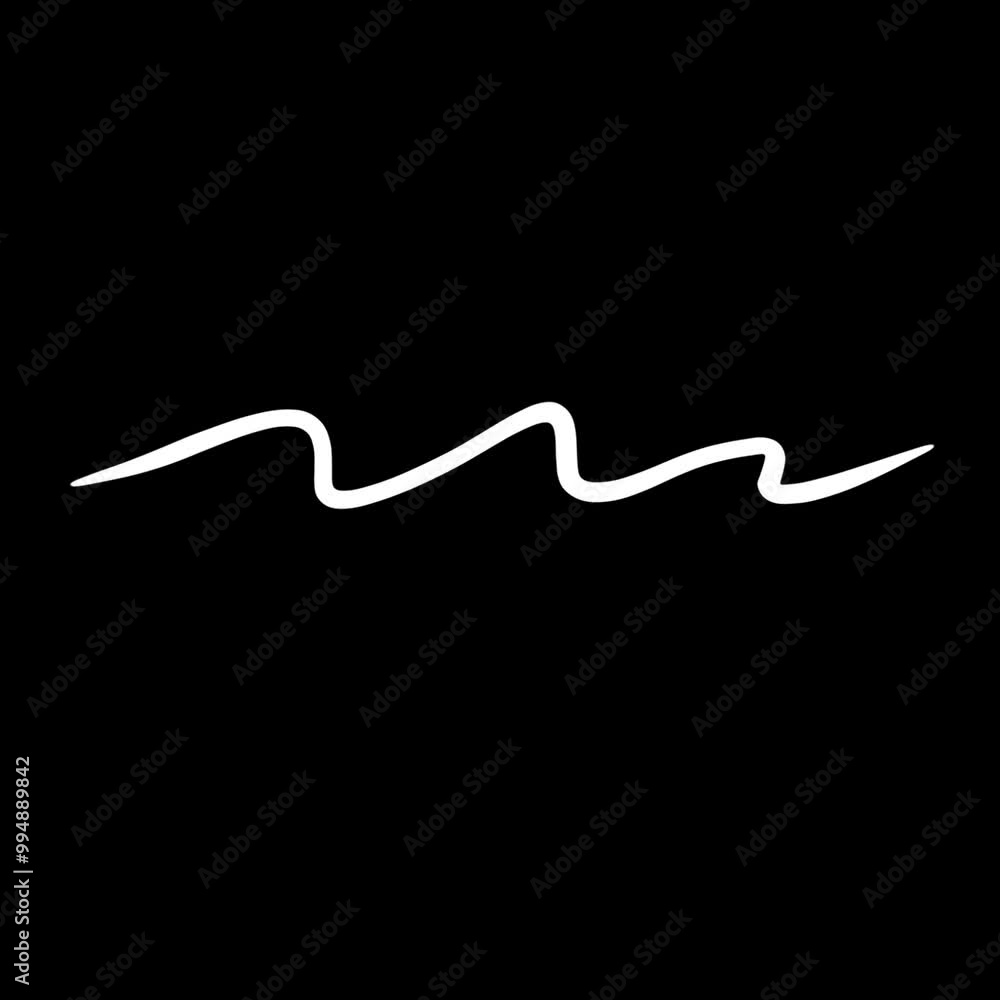 A simple white wave line icon on a black background. A simple white wave line icon on a black background.