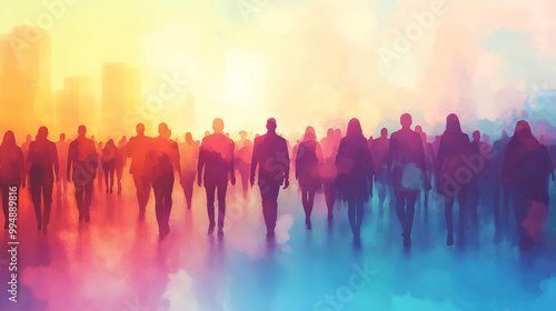 Wallpaper Mural Abstract watercolor painting of business people walking in the city, on a white background Torontodigital.ca