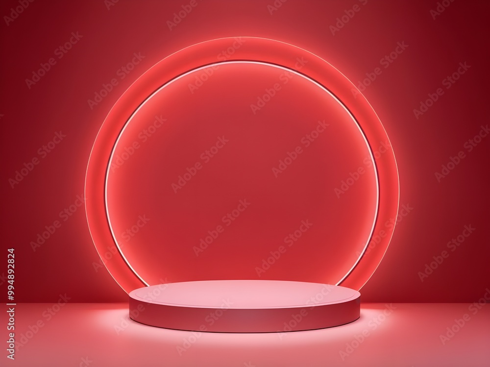 abstract pastel Glowing neon red christmas minimal background with Round low stage for presentation sale product abstract pastel Glowing neon red christmas minimal background with Round low stage for presentation sale product