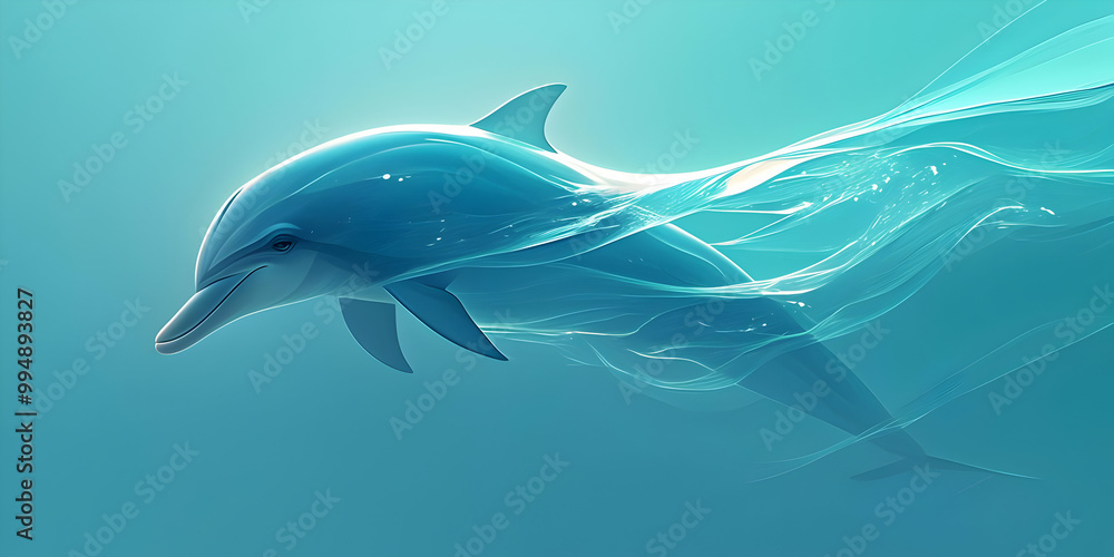 Naklejka premium A Dolphin Glides Through Abstract Flowing Water with a Serene Expression