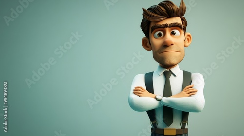 A man in a suit and tie is standing with his arms crossed