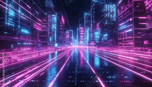 A retro-futuristic design with neon grids, VHS glitches, and pixelated elements, taking inspiration from 80s sci-fi movies and video games