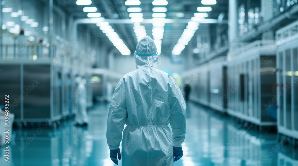 Worker in Cleanroom Environment with Sterile Setup