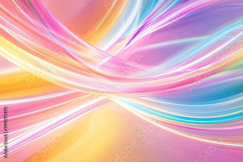 Neon Light Trails: Bright neon light trails curving and weaving. Abstract colourful, glowing, rainbow background