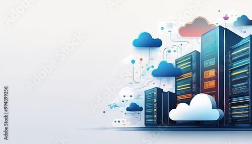 Servers and clouds, tech concept